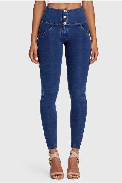 WR.UP® denim nohavice tmavo modré so žltým šitím, vysoký pás RE(MOVE), WRUP2BHC002ORG, J0Y