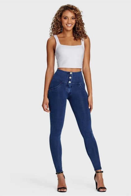 WR.UP® denim nohavice tmavo modré s modrým šitím, vysoký pás RE(MOVE), WRUP2BHC002ORG, J0B