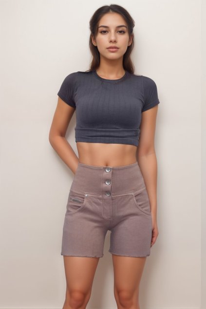 WR.UP® SNUG denim kraťasy hnedé, vysoký pás gombíky RE(MOVE), WRUPSNUG9HS321, M103