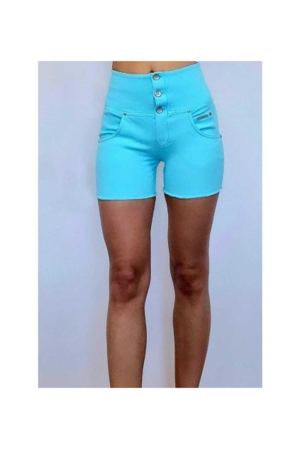 WR.UP® SNUG denim kraťasy tyrkysové, vysoký pás gombíky RE(MOVE), WRUPSNUG9HS321, T41