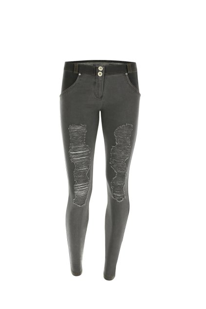 WR.UP® denim potrhané tm.sivé nohavice,žlté šitie, stredný pás, WRUP1RF829 , NO