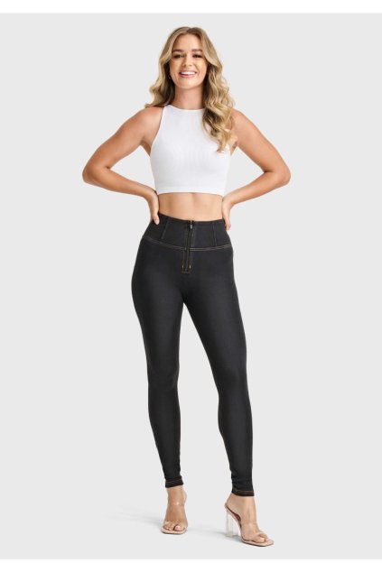 WR.UP® denim nohavice čierne so žltým šitím, vysoký pás RE(MOVE) WRUP1HC002ORG, J7Y