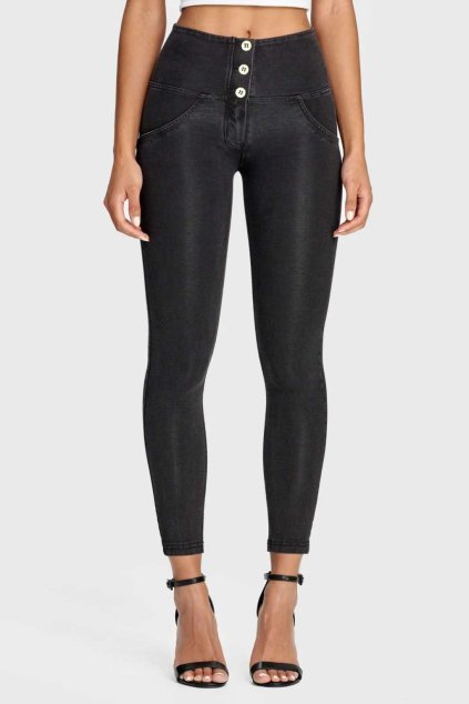 FREDDY WR.UP® denim nohavice čierne so žltým prešívaním, 7/8, vysoký pás RE(MOVE), WRUP4BHC002ORG, J7Y