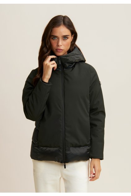 Women's medium-length down jacket with glossy and matt inserts (Farba Dark Sapphire, Veľkosť L)