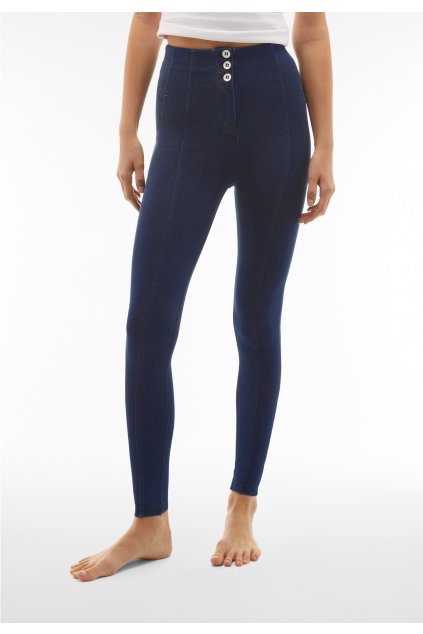 Super-high bustier-waist WR.UP® jeggings with a glitter coating (Farba Tmavé denim - prešívanie v tóne, Veľkosť S)
