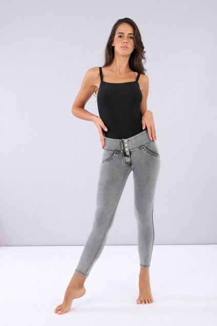 WR.UP® denim nohavice sivé so žltým šitím, mid waist pás RE(MOVE) WRUP1MC002ORG, J3Y (Veľkosť XL)