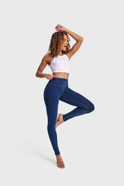 WR.UP® denim nohavice tmavo modré so žltým šitím, vysoký pás RE(MOVE) WRUP1HC002ORG, J0Y
