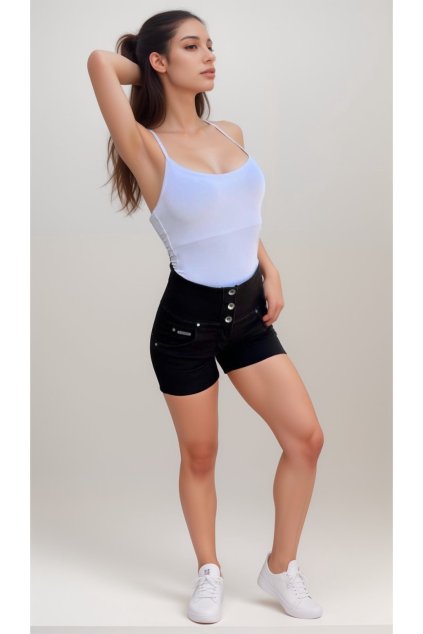 WR.UP® SNUG denim čierne kraťasy, vysoký pás gombíky RE(MOVE), WRUPSNUG9HS321, N