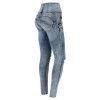 WR.UP SNUG denim nohavice modré šúchané, vysoký pás WRUPSNUG2HS222, J19Y (Veľkosť L)