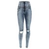 WR.UP SNUG denim nohavice modré šúchané, vysoký pás WRUPSNUG2HS222, J19Y (Veľkosť L)