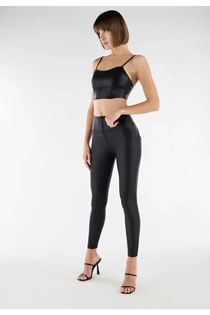 WR.UP® Pantaloni negri cu talie înaltă din piele artificială, WRUP2HC006PREC, N