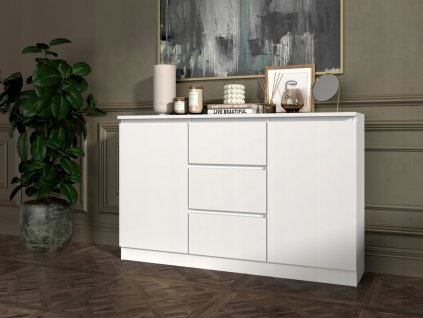 velka komoda astra 120x75x40cm 3 sufliky 2 dvierka biela