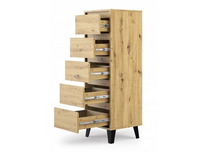 komoda cand vysoka na nozickach 5 suflikov 40x120x39cm dub artisan top