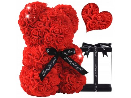 cerveny medved valentin timitoy 25cm z umelych ruzi top