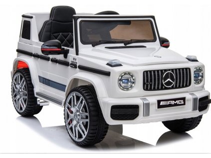 elektricke auticko mercedes amg g63 biele 2x25w 1 miestny dialkove ovladanie bezpecnostne pasy audio led