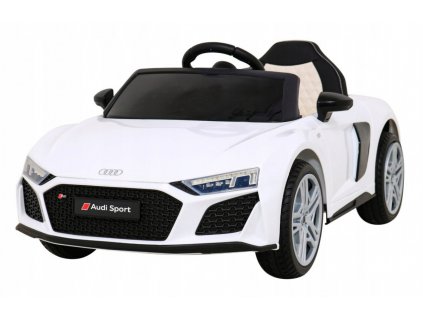 elektricke auticko audi r8 biele 2x35w 1 miestny dialkove ovladanie bezpecnostne pasy audio led