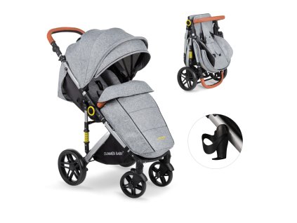 moderny turisticky kocik summer baby odlahceny 10kg velke kolesa 25cm sivy skladany