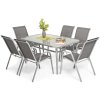 zahradna jedalenska suprava 6 miestna mango stol a 6 skladanych stoliciek strieborna