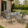 zahradna jedalenska suprava 6 miestna mango stol a 6 skladanych stoliciek strieborna