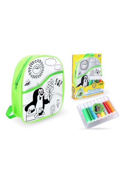 Batoh Krtek vymalovávací zelený 30 cm + 8 fixů, Wiky, W006177