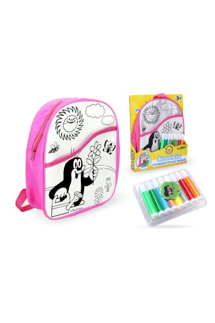 Batoh Krtek vymalovávací růžový 30 cm + 8 fixů, Wiky, W011820