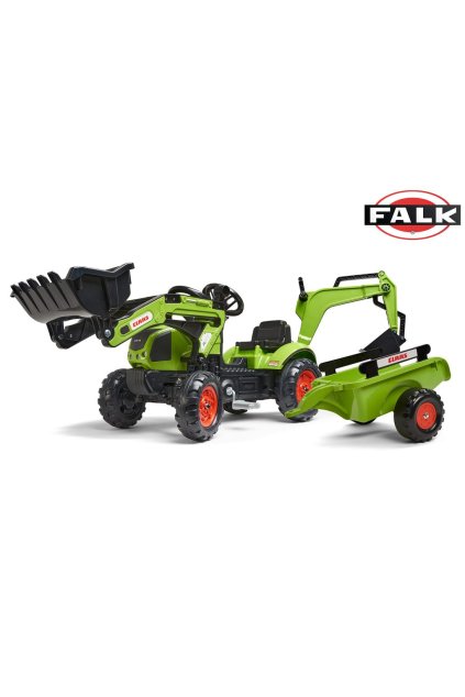 Šlapací traktor Claas Arion s nakladačem, rypadlem a vlečkou, Falk, W011260