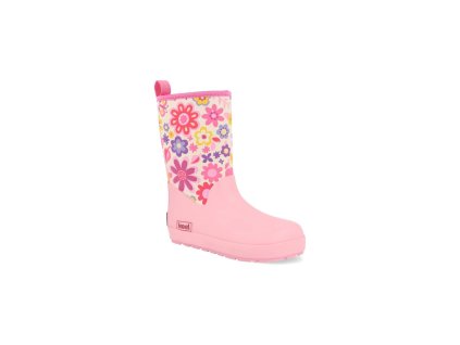 KOEL barefoot dětské holínky – Neopren Flowers – Růžové