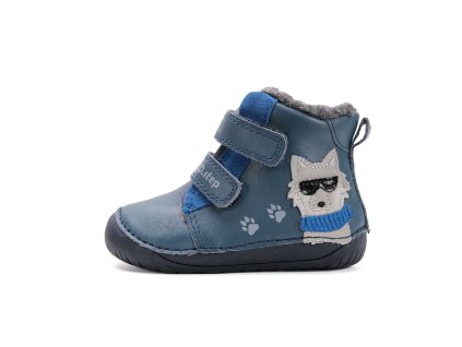 D.D.step dětské zimní barefoot boty W070-52893 modré - liška