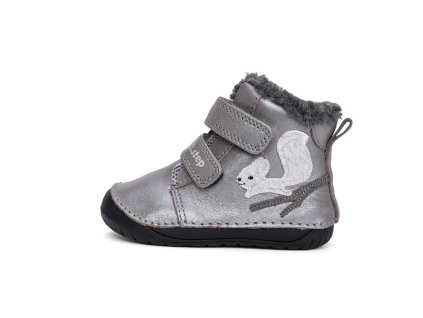 D.D.step dětské zimní barefoot boty W070-52214A šedé třpytivé - veverka