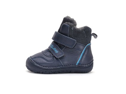 D.D.step dětské kožené zimní barefoot boty W073-42814A modré