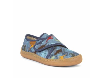 Froddo Barefoot dětské tenisky/přezůvky plátěné Canvas G1700408-10 Modří dinosauři