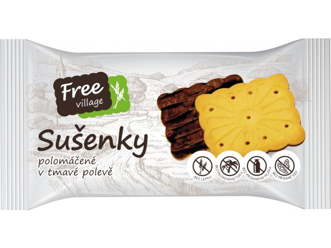 Free village Sušenky polomáčené v tmavé polevě bez lepku 80 g