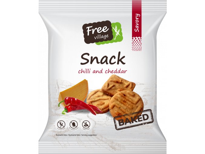 Free village Snack s chilli a příchutí čedaru, trvanlivé pečivo, bez lepku 100 g