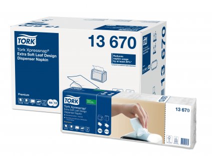 TORK 13670 – Xpressnap® extra jemné bílý ubrousek do zásobníku N4, s dekorem lístků, 2vr., 8 x 500 ks - Karton