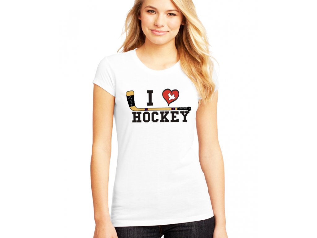dámské bílé tričko miluji hokej