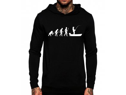 unisex černá mikina s kapucí evoluce rybář