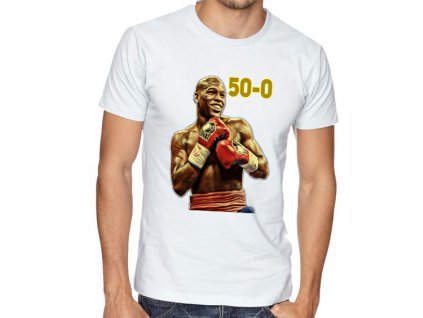 pánské bílé tričko floyd mayweather 50 0