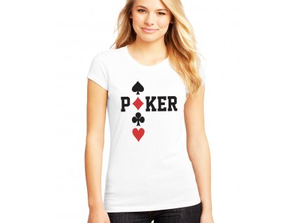 dámské bílé tričko poker káry piky kříže srdce