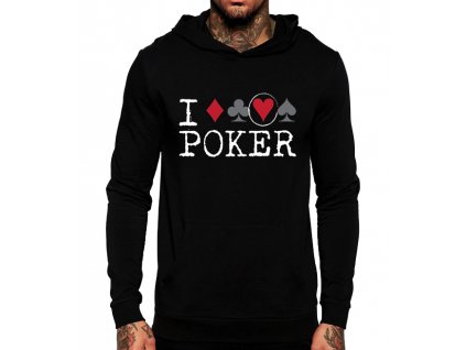 unisex černá mikina s kapucí miluji poker
