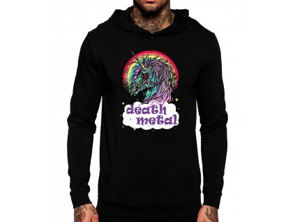 unisex černá mikina s kapucí death metal unicorn
