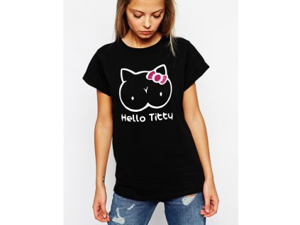 dámské černé tričko hello titty parodie Hello kitty