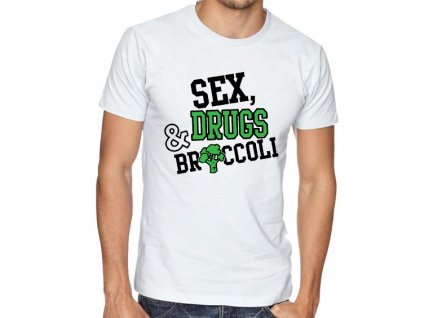 pánské bílé tričko Vegan Sex Drogy a Brokolice