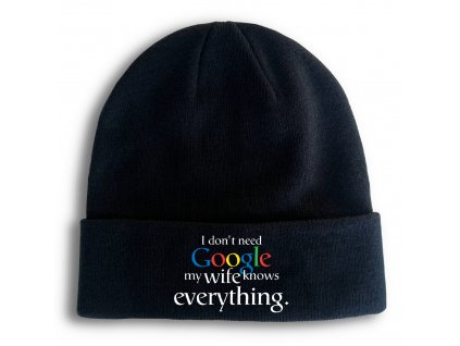 Zimní pletená čepice Nepotřebuji google moje žena ví všechno