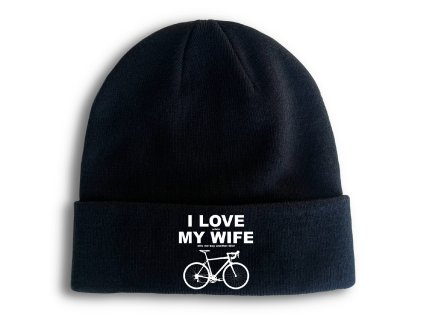 Zimní pletená čepice Miluji ženu když si můžu koupit nové kolo