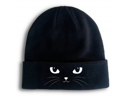 Zimní pletená čepice Černá kočka