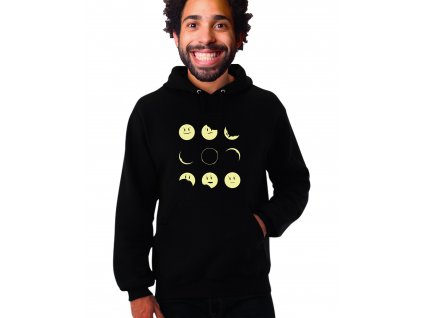 unisex černá mikina s kapucí měsíc smajlík