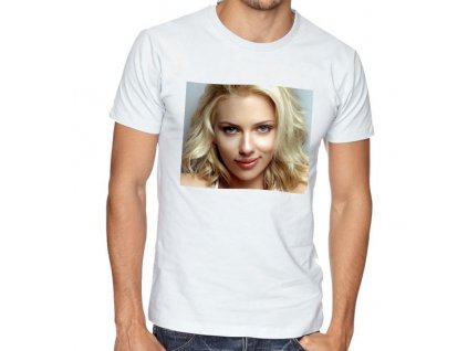 Pánské bílé tričko Scarlett Johansson