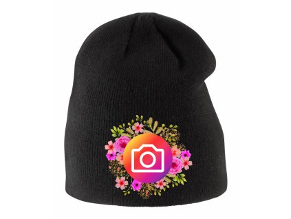 Dětská zimní čepice Instagram kytičky