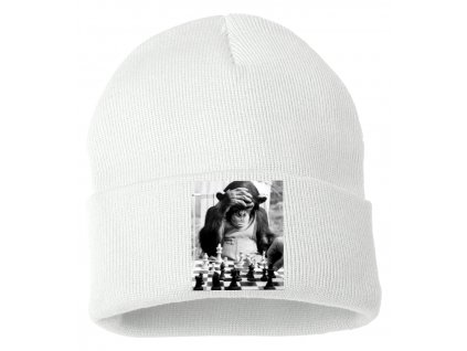 Zimní pletená čepice bílá Šachy opice
