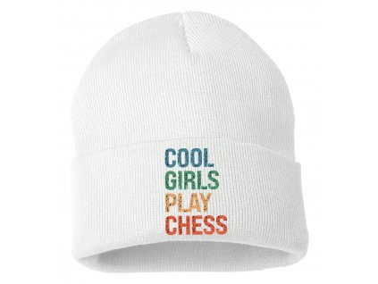 Zimní pletená čepice bílá Cool holky hrají šachy